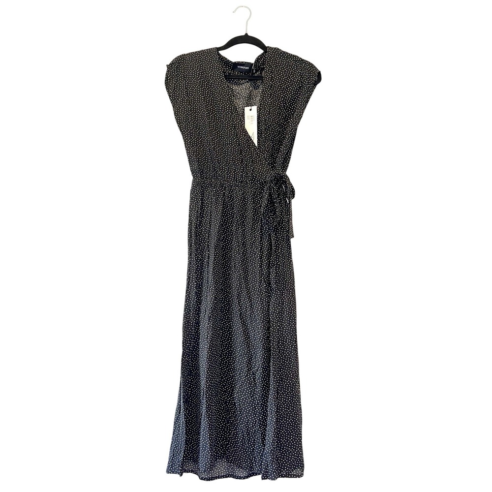 NWT Minkpink Jemima wrap dress‎ midi v neck black white polka dot heart print S